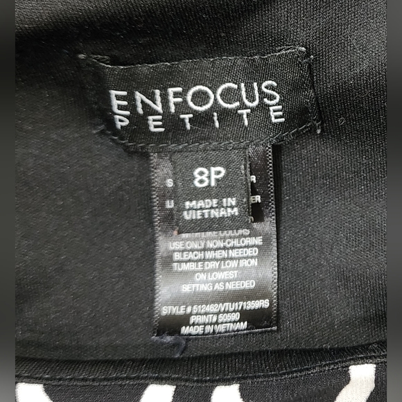 ENFOCUS Petite size8P Black & White Geometric Print Midi Dress w/ 3/4 Sleeves - Picture 3 of 7